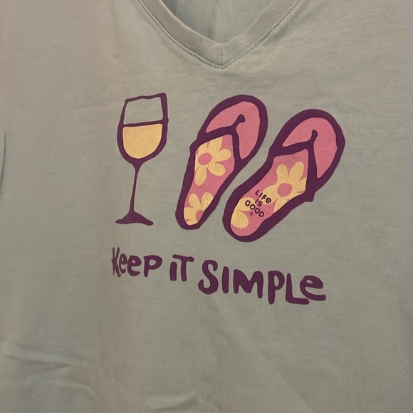 Life Is Good "Keep It Simple" Wine and Flip Flops V-neck Tee - Picture 3 of 6